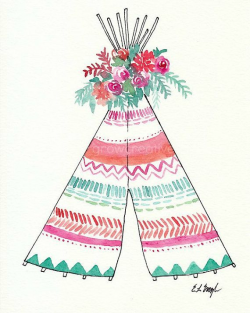 Download Free png Boho Teepee Art, Original Watercolor ...