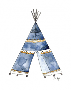 Blue Watercolor Teepee, original art, boys nursery art ...