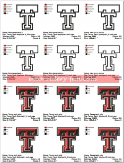 Texas Tech Red Raiders Univeristy Lubbock TX Logo Sports Embroidery Designs