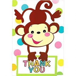 amscan Adorable Fisher Price Baby Shower Party Playful Monkey Folded Thank  You Card, Paper, 3\