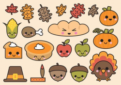 Premium Vector Clipart - Kawaii Thanksgiving - Cute Thanksgiving ...