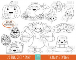 50% SALE THANKSGIVING clipart, turkey clipart, kawaii clipart, black ...