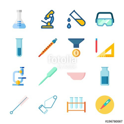 icon Laboratory with secure glasses, lab, thermometer ...