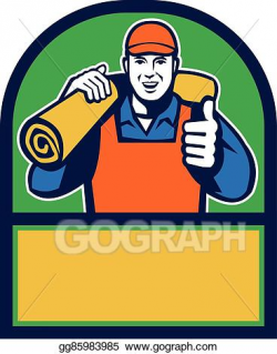 Vector Art - Carpet layer carry mat thumbs up half circle retro ...
