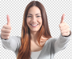 Woman doing two thumbs up hand signs, Smile Thumb signal ...