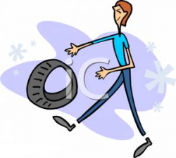 A Man Rolling a Tire Down the Street - Royalty Free Clipart ...