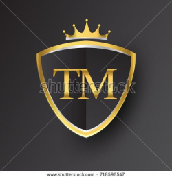 Initial logo letter TM with shield and crown Icon golden ...