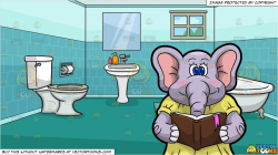 Emma The Elephant Reading A Book and An Apartment Bathroom Background