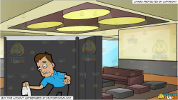 A Disgusted Man Trying To Wipe The Toilet and A Modern Hotel Lobby  Background
