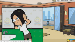 A Woman Fixing Her Hair In The Toilet and A Modern Hotel Room Background