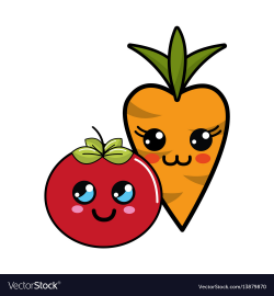 Kawaii happy tomato and carrot icon