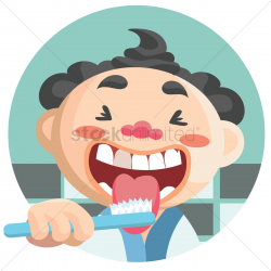 Boy cleaning his tongue with toothbrush Vector Image ...