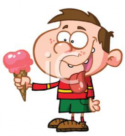 A Colorful Cartoon of a Boy with His Tongue Out Holding a ...