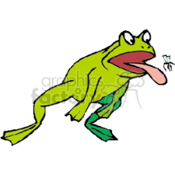 Cartoon frog catching a fly with its tongue clipart. Royalty-free clipart #  129821