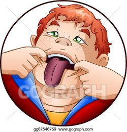 Vector Clipart - Kid holds mouth with his tongue out. Vector ...