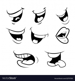 Outline cartoon mouth set tongue smile teeth