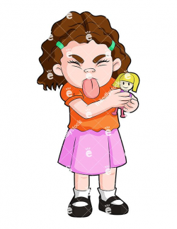 A Cute Little Girl Dressed In Orange And Pink, Sticking Her ...