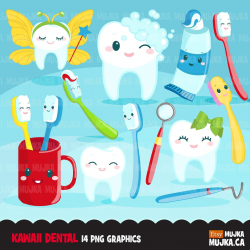 Dental Clipart. Colorful Kawaii tooth, dentist tools – MUJKA ...