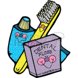 Toothe brush, dental floss, and tooth paste clipart. Royalty-free clipart #  153665