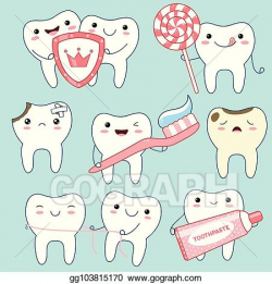 Vector Illustration - Set of cute teeth icons in kawaii ...