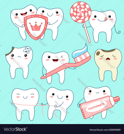Set of cute teeth icons in kawaii style