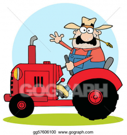 Vector Art - Farmer in red tractor . Clipart Drawing gg57606100 ...