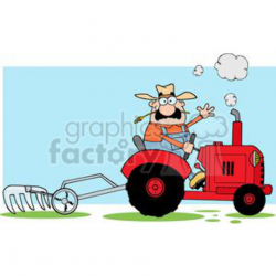 Happy Farmer Driving A Red Tractor clipart. Royalty-free clipart # 379493