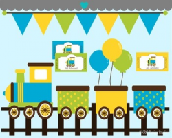 Boy birthday train clipart commercial use