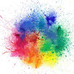 Background with colorful spots and sprays on a white ...