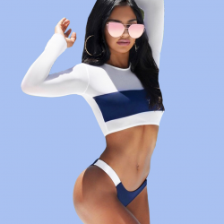 2018 Transparent Long Sleeve Bikini Women Crop Top Two Piece ...