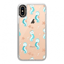 Grip iPhone XS Case - Cute Sea Underwater Transparent Pattern Seashell  Seahorse Fish Octopus Dolphin Mint Pastel Baby Nursery