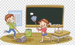Boy and girl cleaning classroom illustration, Classroom , A ...