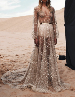 dress, sparkle, maxi dress, gold, see through dress, prom ...
