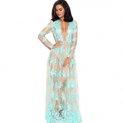 Fashionable lace skirt long lace dress female transparent ...