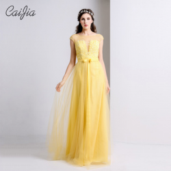 Caijia2017 Light Yellow Elegant Embriodey Cap Sleeve Evening Dress Prom  Dress Transparent Prom Dress With Bowknot Belt - Buy Transparent Prom Dress  ...