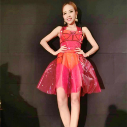 Female Singer Ds Costume Transparent Plastic Expansion Bottom PVC Dress  Vestido Summer Dress Women Clear PVC Vinly Plastic Cloth