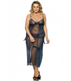 Long Transparent Plus Size Lingerie Dress With Side Open