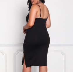 Plus Size Solid Color Transparent Mesh Slim Braces Dress ...