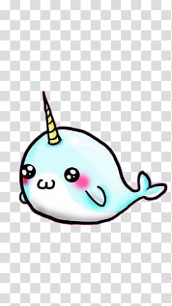 Kawaii, teal and white fish with horn transparent background ...