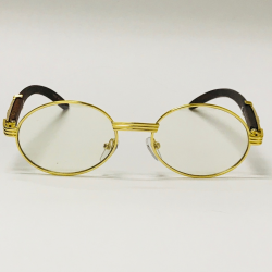 Hip-Hop Wood Temple Gold Frame Oval Clear Lens Eye Glasses
