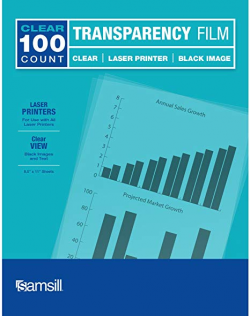 Samsill Economy Transparent Printer Paper/Projector Paper, Clear  Transparency Film for Laser Jet Printers, 8.5 x 11 Inch Sheets - Black  Image Only, ...