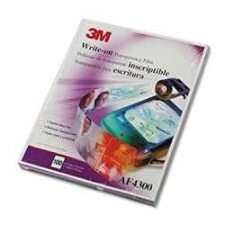 3M AF4300 Write-On Overhead Projector Transparency Film, Letter Size, Clear  (Box of 100)