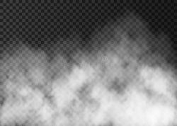 White smoke texture on transparent background. Steam special ...