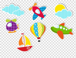 Assorted-color plane, ship, hot air balloon art, Air ...