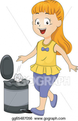 Vector Art - Kid girl throwing garbage in trash bin. Clipart ...