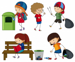 Kids cleaning up the trash Vector | Free Download