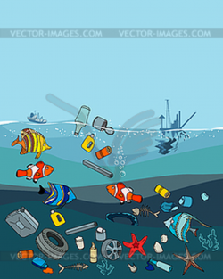 Water pollution in ocean. Garbage and waste - vector image