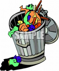 Overflowing Steel Trash Can - Royalty Free Clipart Picture