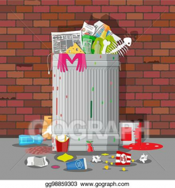 Clip Art Vector - Garbage bin full of trash. overflowing ...