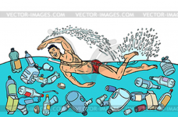 Ocean pollution by plastic trash. Ecology concept. - vector ...